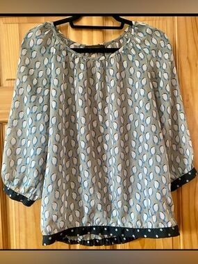 The Limited Sheer Blouse Blue Gray Print Lightweight Flowy Minimalist Chic Top S